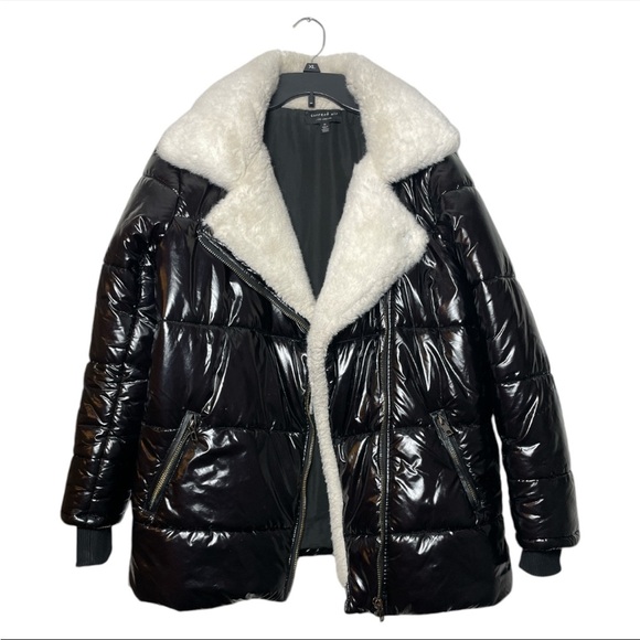 Current Air Womens High Shine Puffer Jacket  Faux Fur Lining size Medium winter - Picture 1 of 6